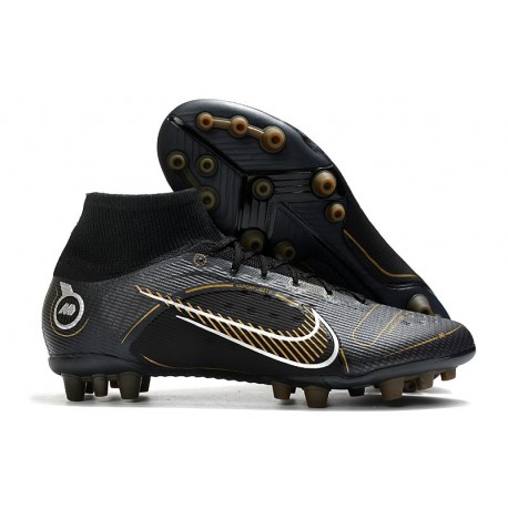 Nike Mercurial Superfly 8 Elite AG-PRO Noir Or Métallique Argent Métallique