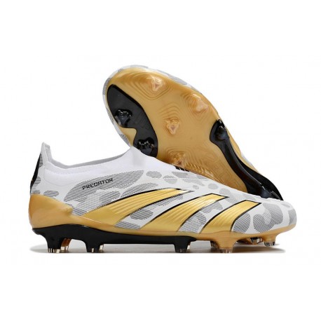 Crampons adidas Predator Elite Laceless FG Blanc Or Gris