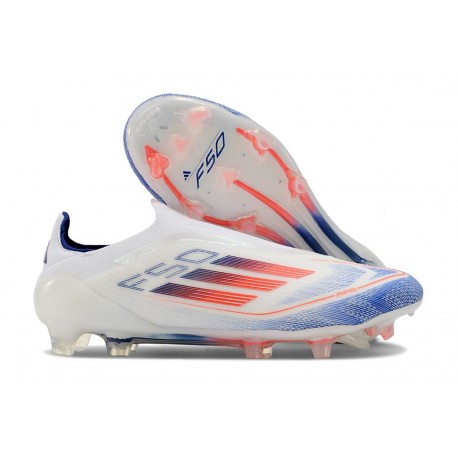 Crampons adidas F50 Elite Laceless FG Advancement - Blanc Bleu Rouge 