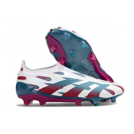 Crampons adidas Predator Elite Laceless FG Blanc Rouge Bleu