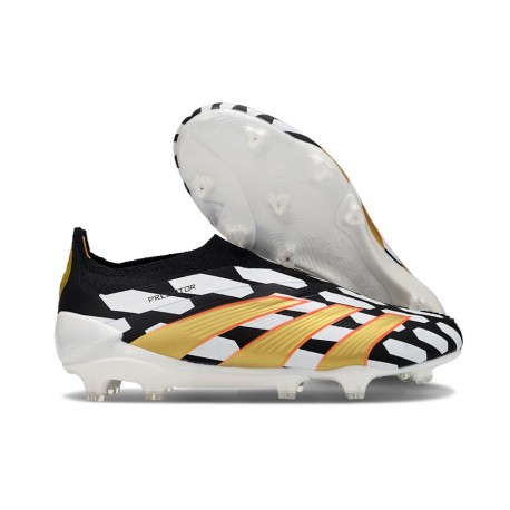 Crampons adidas Predator Elite Laceless FG Noir Blanc Or