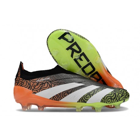 Crampons adidas Predator Elite Laceless FG Noir Blanc Vert Orange