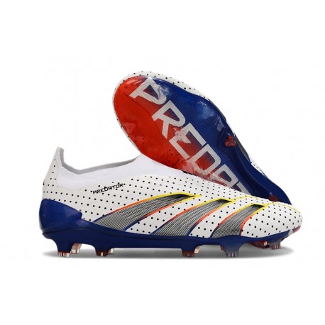 Crampons adidas Predator Elite Laceless FG Blanc Gris Rouge Bleu