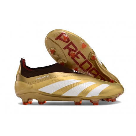 Crampons adidas Predator Elite Laceless FG Or Blanc