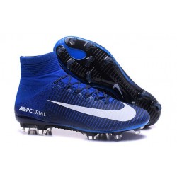 Nike Meilleur Mercurial Superfly V FG Crampon Homme Bleu Blanc