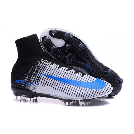 Nike Meilleur Mercurial Superfly V FG Crampon Homme Blanc Bleu Noir