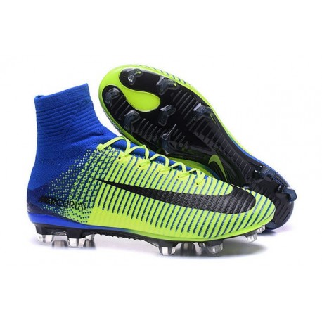 Nike Meilleur Mercurial Superfly V FG Crampon Homme Vert Bleu Noir