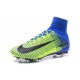 Nike Meilleur Mercurial Superfly V FG Crampon Homme Vert Bleu Noir